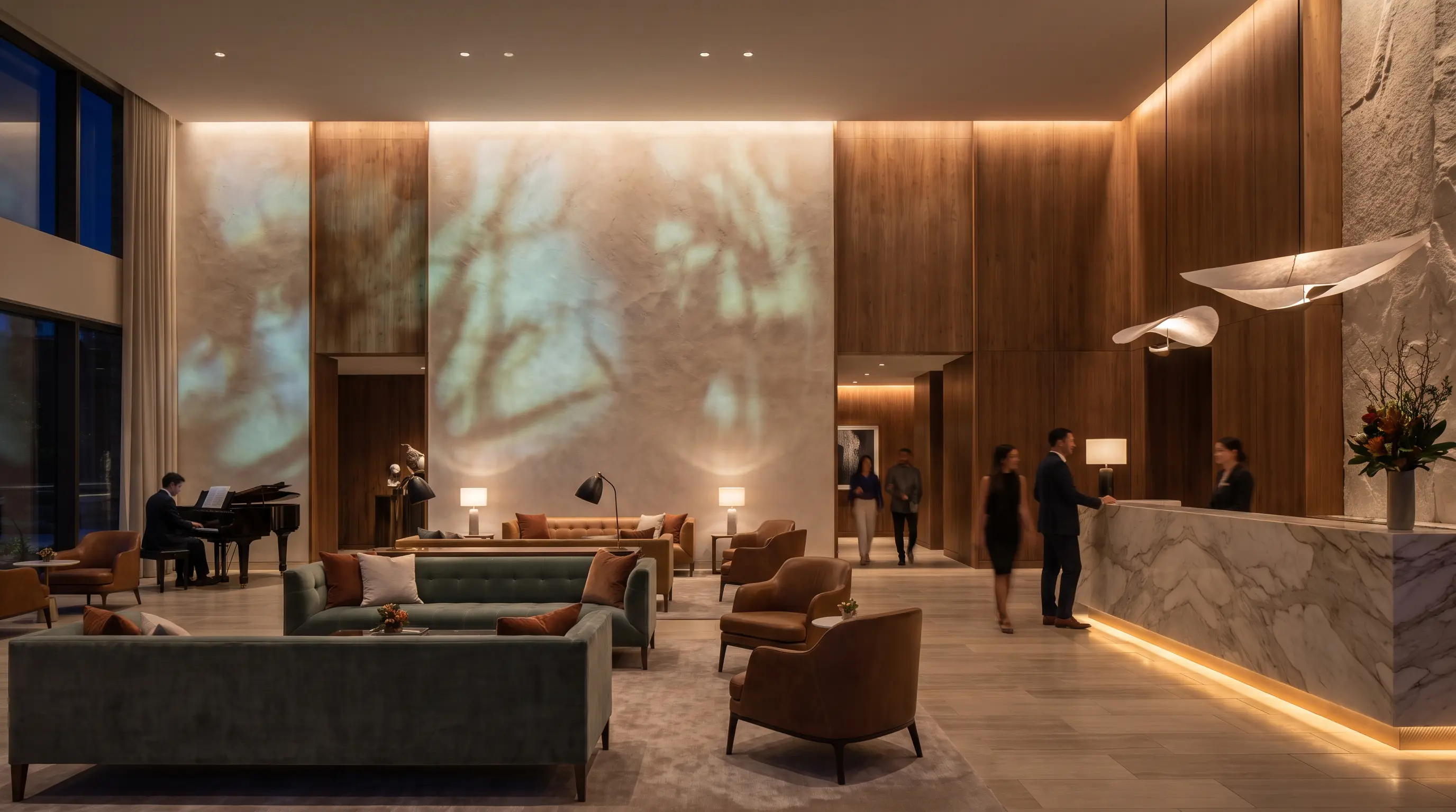 Luxury hotel lobby with ambient projector installation Luxury hotel lobby with ambient projector installation