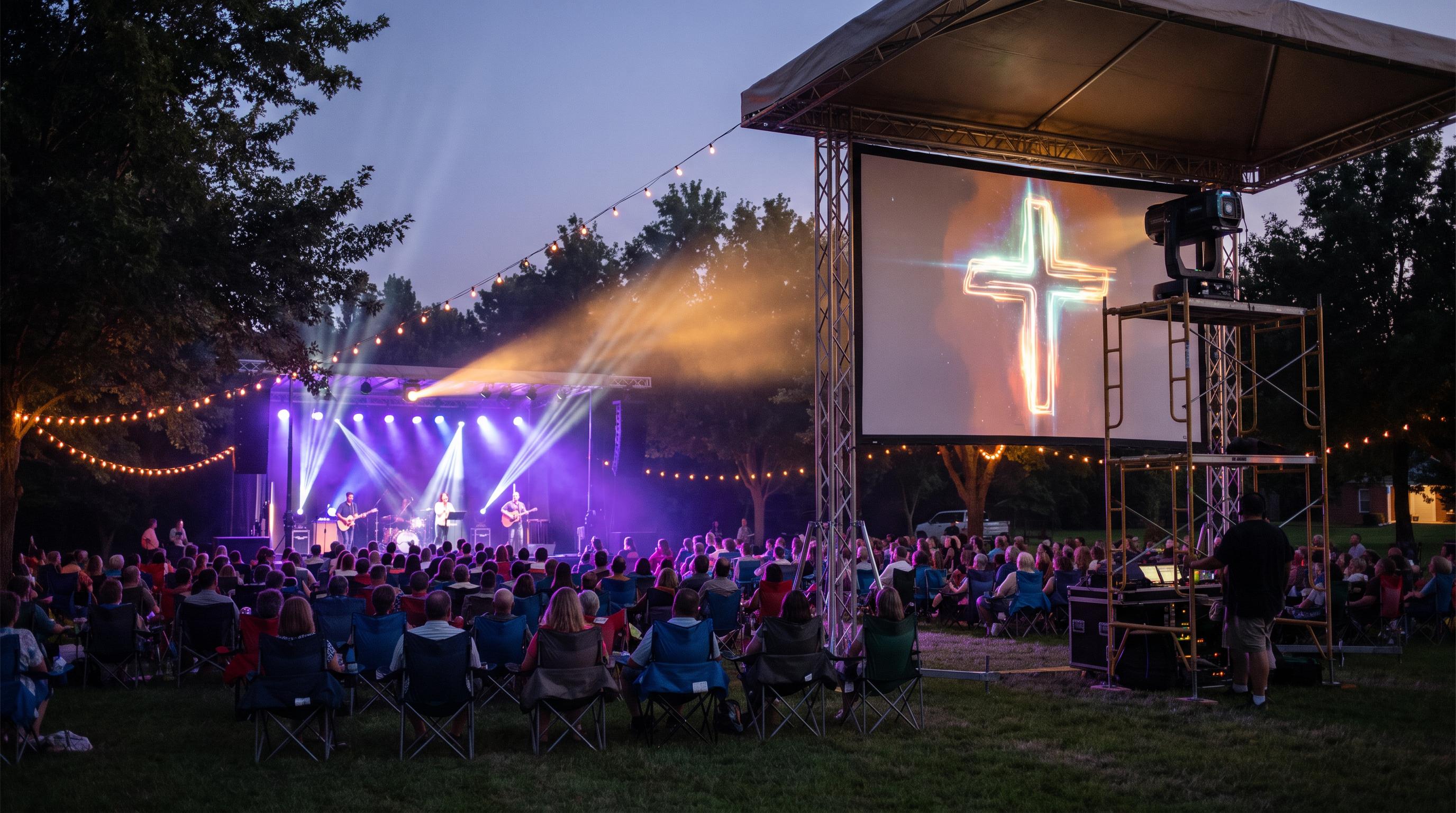 Outdoor church event with high-brightness projector Outdoor church event with high-brightness projector