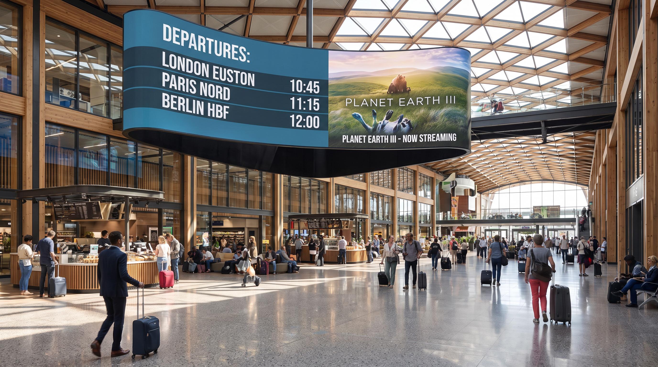 Train station with large-format projector Train station with large-format projector