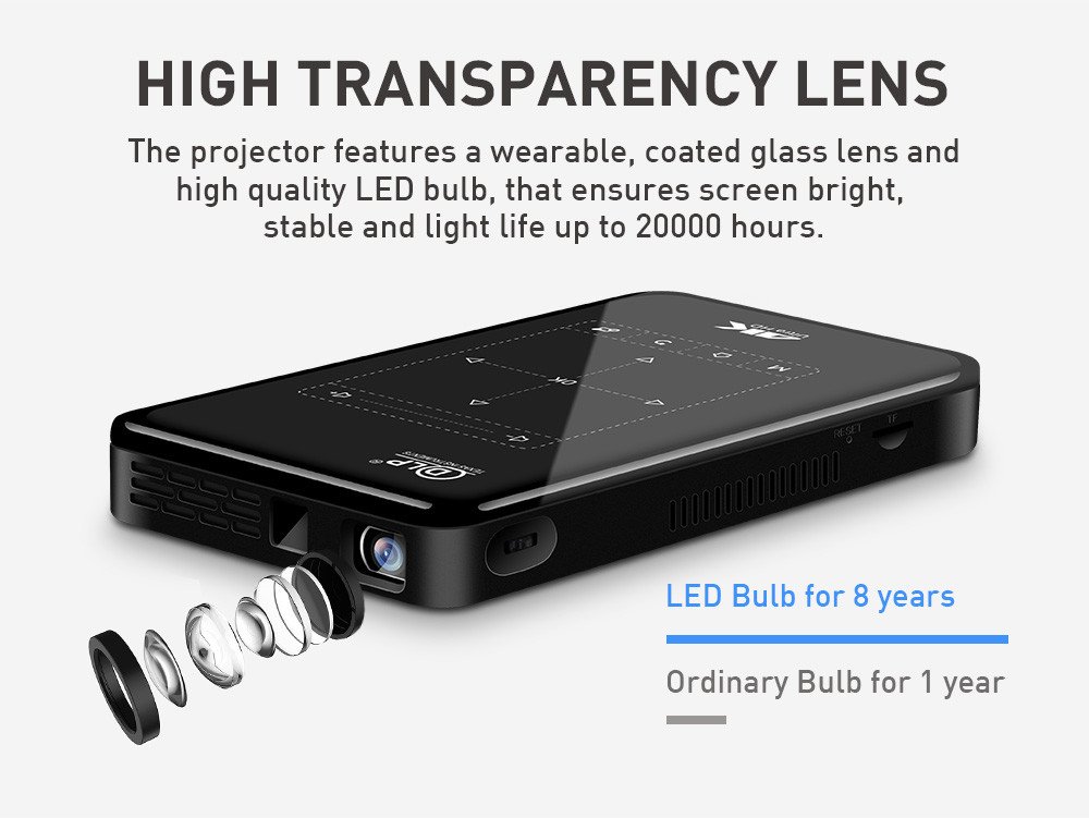 DLP 3D Android 9.0 Smart Interactive Projector RGB LED OSRAM Q6 Chip